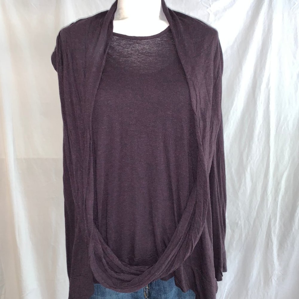 Charcoal with purple hue drape front knit top